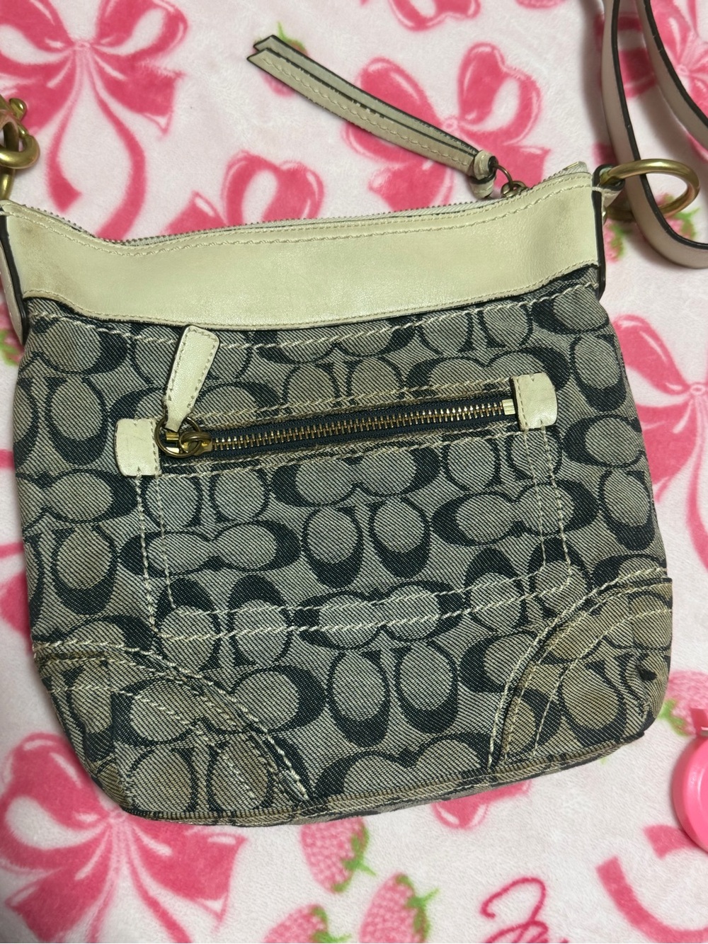 Coach off White and Blue Signature Canvas Crossbody Bag